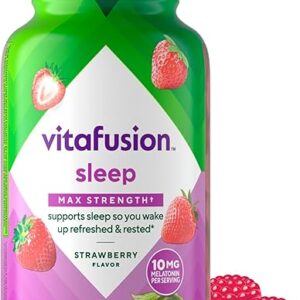 Vitafusion Max Strength Melatonin Gummy Supplements, Strawberry Flavored, 10 mg Melatonin Sleep Supplements, America’s Number 1 Gummy Vitam…