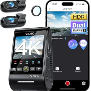 VIOFO A229 Pro 3 Channel 4K HDR Dash Cam, Dual STARVIS 2 Sensors IMX678 & IMX675, 4K+2K+1080P Front Inside and Rear Triple Car Camera, 5GHz…