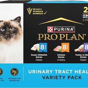 Purina Pro Plan Urinary Cat Food Wet Variety Pack Urinary Tract Health Ocean Whitefish, Chicken, Turkey and Giblets – (Pack of 24) 3 oz. Ca…