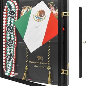 17″x21″ Graduation Shadow Box Frame for Cap Gown Diploma Stole Cords Wood Display Case with Stick Pins & Hanging Hardware