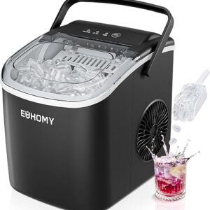 EUHOMY Countertop Ice Maker Machine with Handle, 26lbs in 24Hrs, 9 Ice Cubes Ready in 6 Mins, Auto-Cleaning Portable Ice Maker with Basket …