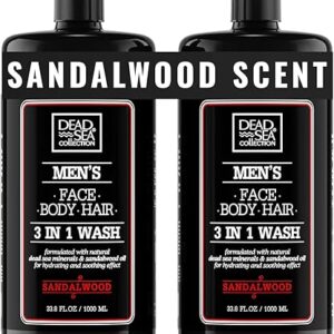 Dead Sea Collection Mens Body Wash 3 in 1 – Sandalwood Body Wash for Men – Shower Gel – Shampoo – Shower Soap for Face and Hair – Pack of 2…