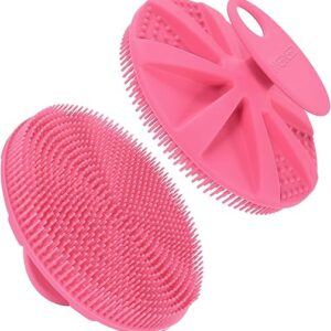 INNERNEED Food-Grade Soft Silicone Body Scrubber Shower Brush Handheld Cleansing Skin Brush, Gentle Exfoliating and Lather Well (Pink)
