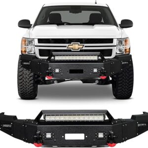Front Bumper Compatible with 11-14 Chevy Silverado 2500/3500 w/Winch Plate & 5 LED Lights & 2 D-Rings