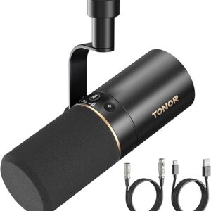 TONOR Dynamic Microphone, XLR/USB Microphone for Podcast, Recording, Streaming, Gaming, XLR Cardioid Studio Mic with Quick Mute, 3.5mm Head…