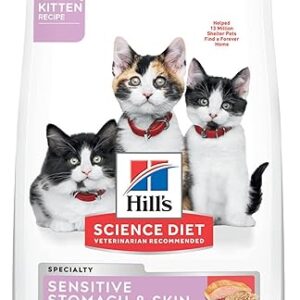 Hill’s Science Diet Sensitive Stomach & Skin, Kitten, Stomach & Skin Sensitivity Support, Dry Cat Food, Salmon & Brown Rice, 6 lb Bag