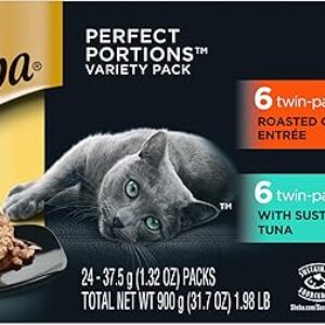 SHEBA Perfect Portions Cuts in Gravy Wet Cat Food Trays (12 Count, 24 Servings), Signature Tuna and Roasted Chicken Entrée, Easy Peel Twin-…