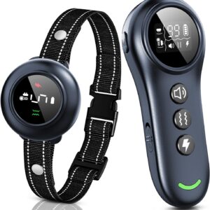 2-in-1 Dog Shock Collar & Dog Bark Collar – Smart Anti Barking Dog Training Collar with 5 Adjustable Sensitivity & 3300FT Remote for All Br…