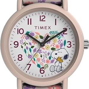Timex Unisex Peanuts Floral 34mm Watch – Pink Strap White Dial Pink Case