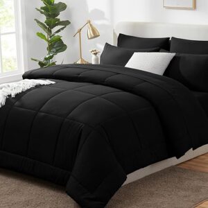CozyLux Black Twin XL Comforter Set 5 Pieces for Teen Boys and Girls Kids Bedding Set Twin Extra Long Bed Set Bed in a Bag with All Season …
