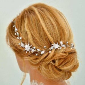 Unicra Star Rhinestone Bride Wedding Vine Gold Bridal Hair Piece Crystal Hair Accessory for Women and Girls (21 Inches) (Silver)