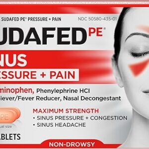 Sudafed PE Sinus Pressure + Pain Relief Tablets, Maximum Strength, Non-Drowsy, OTC Sinus Relief Medicine with Acetaminophen Pain Reliever &…
