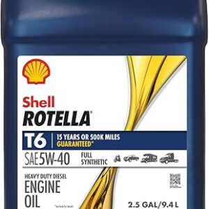 Shell Rotella T6 Full Synthetic 5W-40 Diesel Engine Oil, 2.5 Gallon