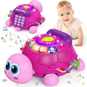Musical Turtle Baby Toys 6 to 12 Month,Infant Light-up Musical Tummy Time Toy with Phone,Baby Crawling Toys for 7 8 9 12 Months Old,Easter …
