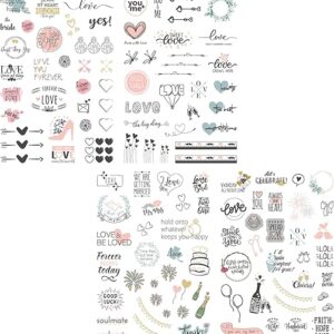 4 Sheets 230 Wedding Sticker for Scrapbooking Valentine’s Day Scrapbook Sticker Self-Adhesive Romantic Decal Illustration Phrases Sticker f…