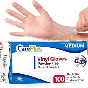 Medium Size Disposable Vinyl Gloves Heavy Duty Non Sterile Powder Free Latex Free Rubber 100 Count Box food Safe