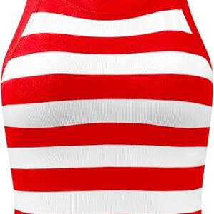 OQQ Womens Cerw Neck Sports Bra Workout Crop Striped Tank Tops Padded with Medium Support