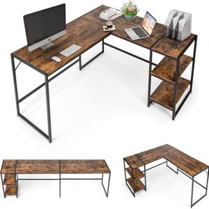 LUCKYERMORE L-Shaped Desk with Storage Shelves, 88 inch Reversible Corner Large Computer Desk Modern Home Office Desk or 2 Person Long Tabl…