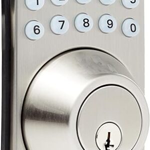 Amazon Basics Traditional Electronic Keyless Keypad Deadbolt Door Lock, keyless Entry Door Lock, Keyed Entry Option, 1-Pack, Satin Nickel