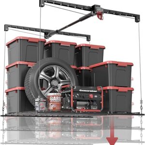 Overhead Garage Storage Lift, Heavy-duty 4×4 Ft Garage Ceiling Storage Racks with Safety Lock, Ideal for Ceiling Storage Lifting Organizati…