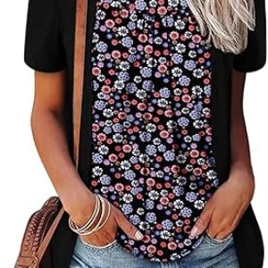 ONLYSHE Womens Shirts Cute Summer Lightweight Tunic Flowy Tops Short Sleeve Blouse Dressy Casual