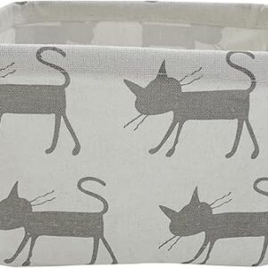 Mziart Small Foldable Canvas Storage Basket with Handles, Cotton Linen Storage Bin Organizer for Nursery Kids Shelves & Desks (Grey Cat)