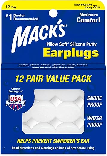 Mack's Pillow Soft Silicone Earplugs, 12 Pair – The Original Moldable Silicone Putty Ear Plugs for Sleeping, Snoring, Swimming, Travel, Con...