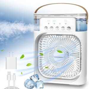 Portable Air Conditioner Fan, Mini Evaporative Air Cooler with 7 Colors LED Light, 1/2/3 H Timer, 3 Wind Speeds and 3 Spray Modes for Your …