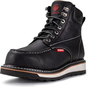 SUREWAY Mens Heavy Duty Soft/Composite/Steel Toe Work Boots for Men-Comfortable,Goodyear Welt,Full Grain Leather,6 in Wedge Moc Toe Constru…