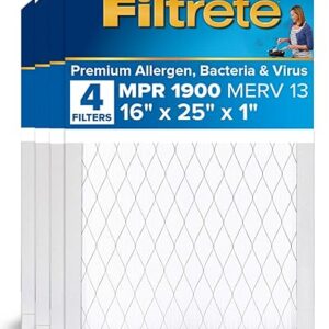 Filtrete 16x25x1 AC Furnace Air Filter, MERV 13, MPR 1900, Premium Allergen, Bacteria & Virus Filter, 3-Month Pleated 1-Inch Electrostatic …