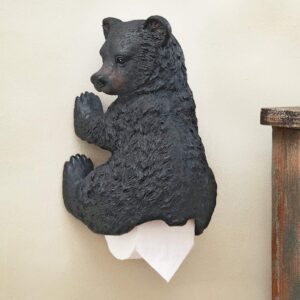 Black Forest Décor – Bear Cub Toilet Paper Holder for Home, Cabin, Lodge, Bathroom – Wood Resin – 9″ W x 7 3/4″ D x 13 1/2″ H
