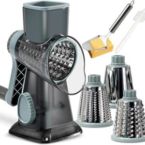 KEOUKE Rotary Cheese Grater with Handle Vegetable Cheese Shredder Slicer Grater for Kitchen 3 Changeable Blades for Cheese Potato Zucchini …