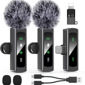 Model J4 USB C Mini Wireless Lavalier Microphone for iPhone 15 16, iOS and Android Devices – Noise Reduction Lapel Mic for Recording, Clip …