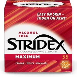 Stridex Medicated Acne Pads, Maximum, 55 Count – Facial Cleansing Wipes, Alcohol Free, Acne Treatment for Face, For Moderate Acne, Smooth A…