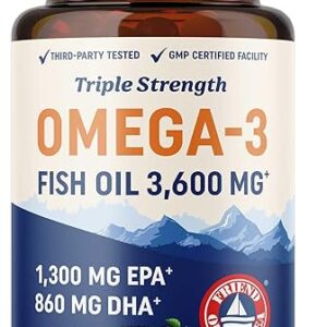 Triple Strength Omega 3 Fish Oil 3600 mg | EPA & DHA | Over 2100mg Omega-3 Fatty Acids | 1300mg EPA + 860mg DHA | Best Essential Fatty Acid…