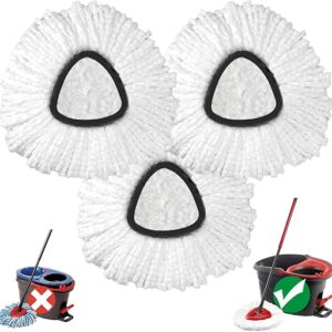Mop Head Replacement, 3 Pack Spin Mop Refill Replace Head Compatible O Cedar Easywring 1-Tank System, Great Cleaning Power, Microfiber, Hel…