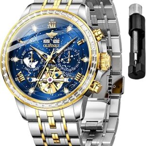OUPINKE Mens Automatic Wrist Watch Luxury Diamond Self Winding Mechanical Waterproof Sapphire Crystal Date Watch