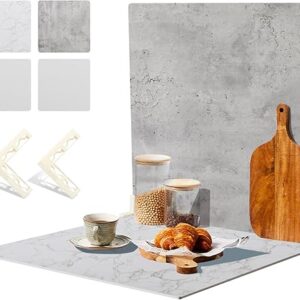 2 PCS 4 Pattern Boards Photo Backdrop for Flat Lay, Food Photography Background 24×24 Inch, BEIYANG (Marble+Light Gray)