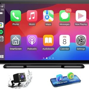 Volam Portable Apple Carplay Screen for Car,9-inch Android Auto Screen with Backup Camera,Wireless Car Stereo with Voice Control,Bluetooth,…