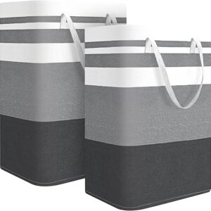 2-Pack Large Laundry Basket, Waterproof, Freestanding Laundry Hamper, Collapsible Tall Clothes Hamper with Extended Handles for Clothes Toy…