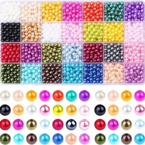 1960 Pcs 6mm Round Faux Pearl Beads Loose Bracelet Pearls Smooth Pearl Beads Sew on Pearls Loose Spacer Beads with Storage Box