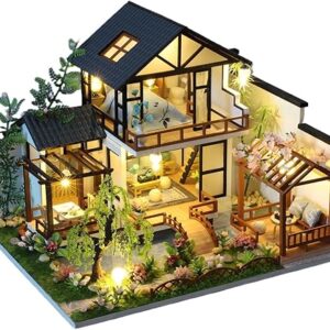 DIY Miniature House Kit, Tiny House Kit with LED & Music Movement, DIY Wooden Dollhouse Miniature Kit for Adults Teen, Wooden Crafts Dollho…