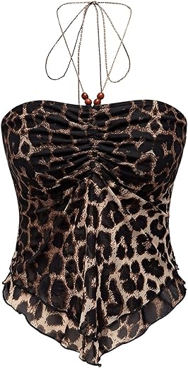 Floerns Women's Beaded Halter Crop Top