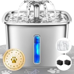 Veken Innovation Award Winner Stainless Steel Cat Water Fountain, 95oz/2.8L Automatic Pet Fountain Dog Water Dispenser with Replacement Fil…