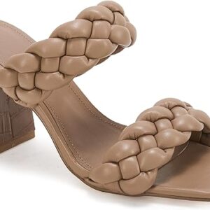 Syktkmx Women’s Braided Heeled Sandals Backless Square Open Toe Block Slide Sandals