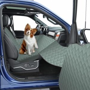 Dog Truck Seat Cover for Front Seat with Dashboard Door Protector Detachable Washable Pet Seat Travel Hammock Cushion for Pickups (Black Gr…