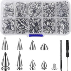 OKYMOTOR 359 PCS Punk Spikes and Studs Kit,8 Sizes Cone Spikes Sizes Cone Spikes,Metal Tree Spikes Studs for Leathercraft,Punk Style Clothi…