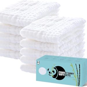 HIPHOP PANDA 10 Pack 6-Layers Muslin Burp Cloths Large – Durable 100% Cotton – Baby Essentials Extra Absorbent and Soft Boys & Girls Rags f…