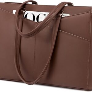 LOVEVOOK Laptop Bag for Women 15.6 Inch Tote Bags Waterproof Leather Briefcase Computer Women Business Office Work Bag,Dark Brown