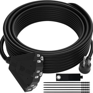 14/3 Gauge Heavy Duty Outdoor Extension Cord 15 FT, 90 Degree Angled 3 Prong Plug, 14 Gauge Power Cable with 3 Outlets, 14AWG, 15A, 125V, 1…